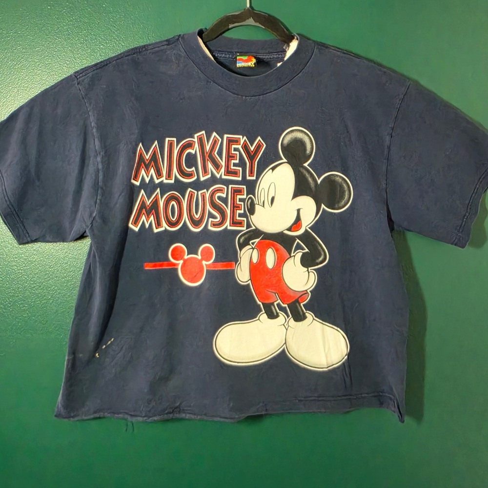 Vintage Mickey Unlimited Navy Blue Graphic Cropped T-Shirt Mickey Mouse